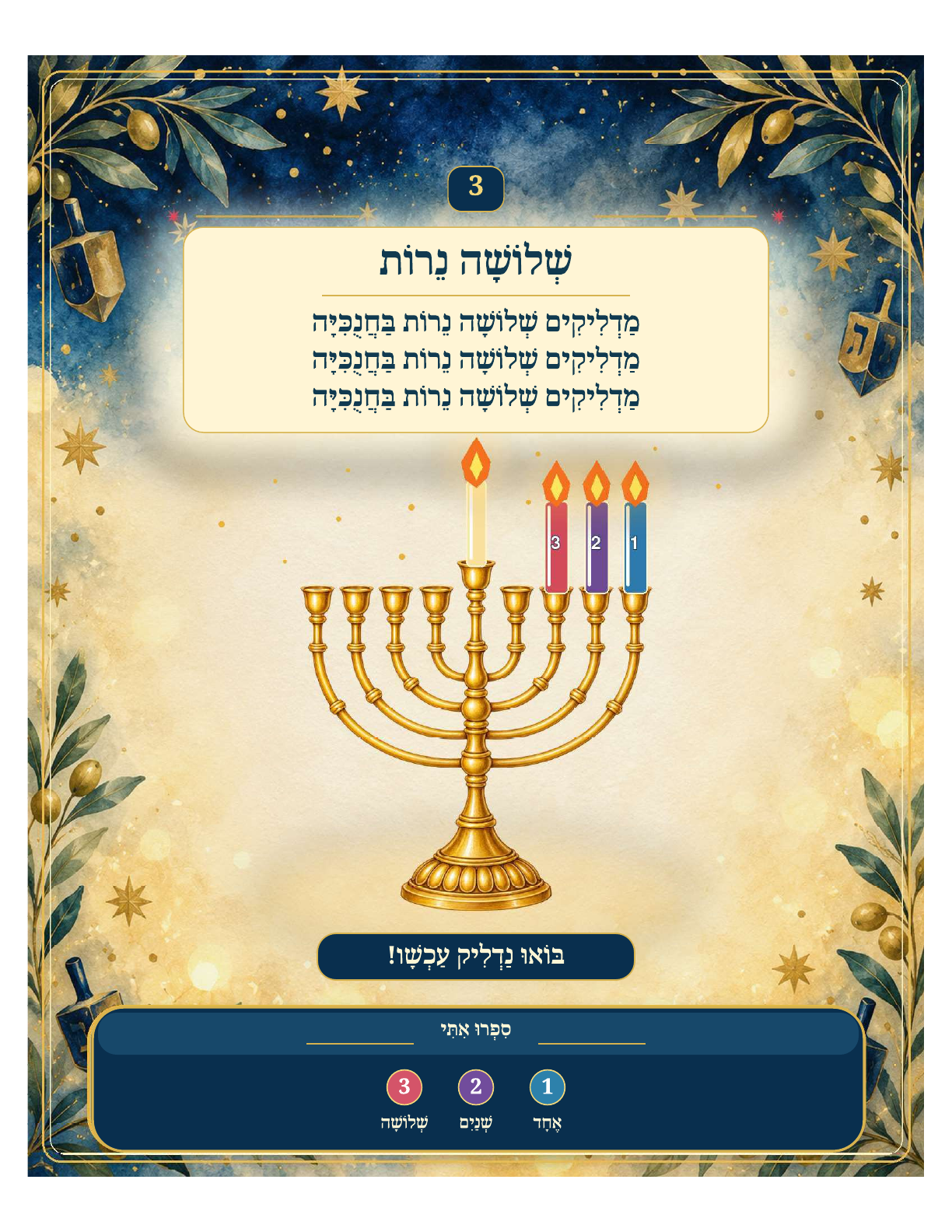 Lighting the Menorah on Chanukah — Hebrew sample page two